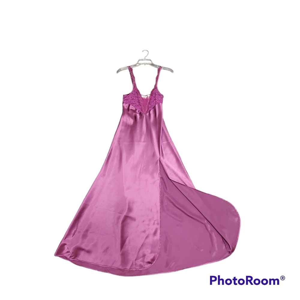VINTAGE Victoria's Secret Gold Label Plum Slip Night Gown Hi Slit EUC Size XS - Picture 3 of 13